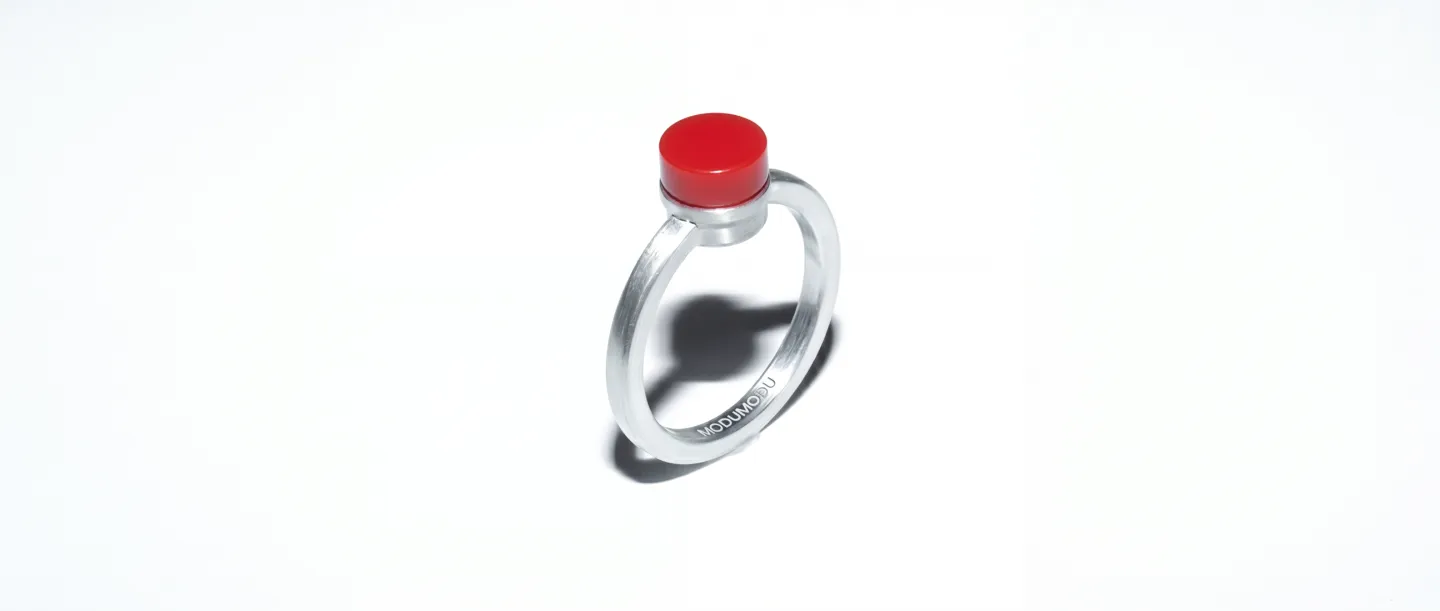 MODU MODU silver ring with a red tile