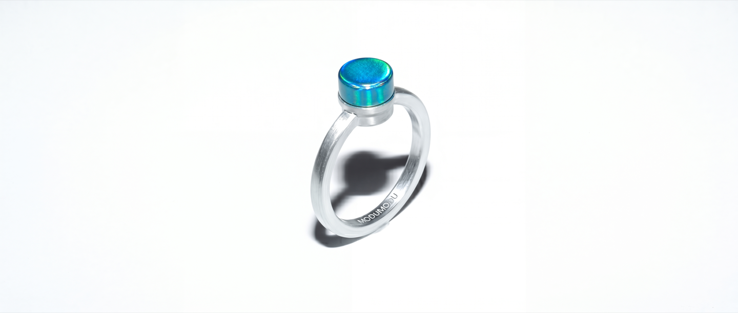MODU MODU silver ring with cyan pool stone face